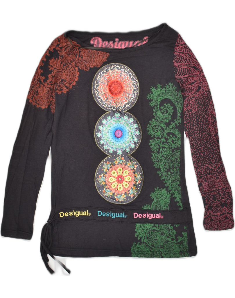 DESIGUAL Womens Graphic Top Long Sleeve UK 14 Medium Grey Geometric | Vintage Desigual | Thrift | Second-Hand Desigual | Used Clothing | Messina Hembry 