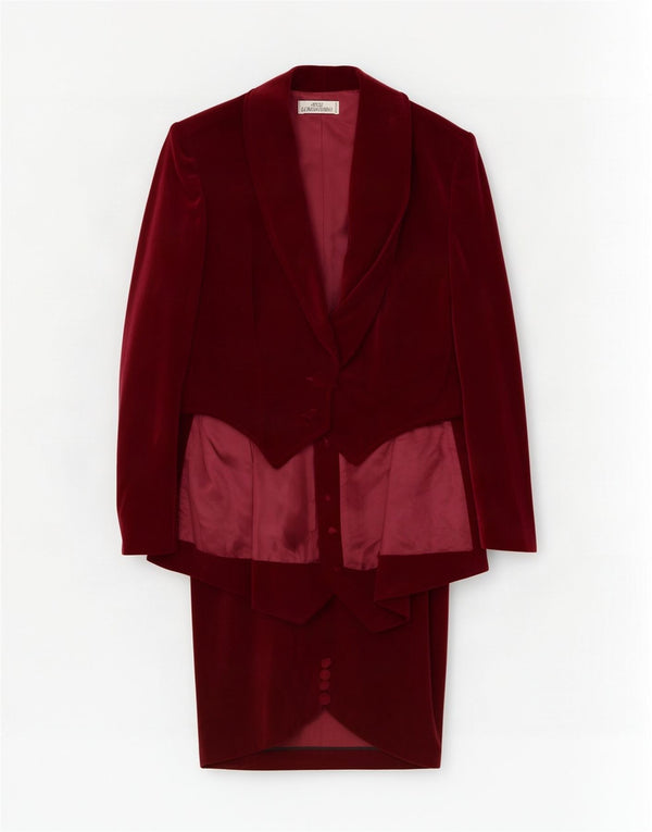 Atos Lombardini Womens Velour Piece Skirt Set UK 10 Small W28 Burgundy