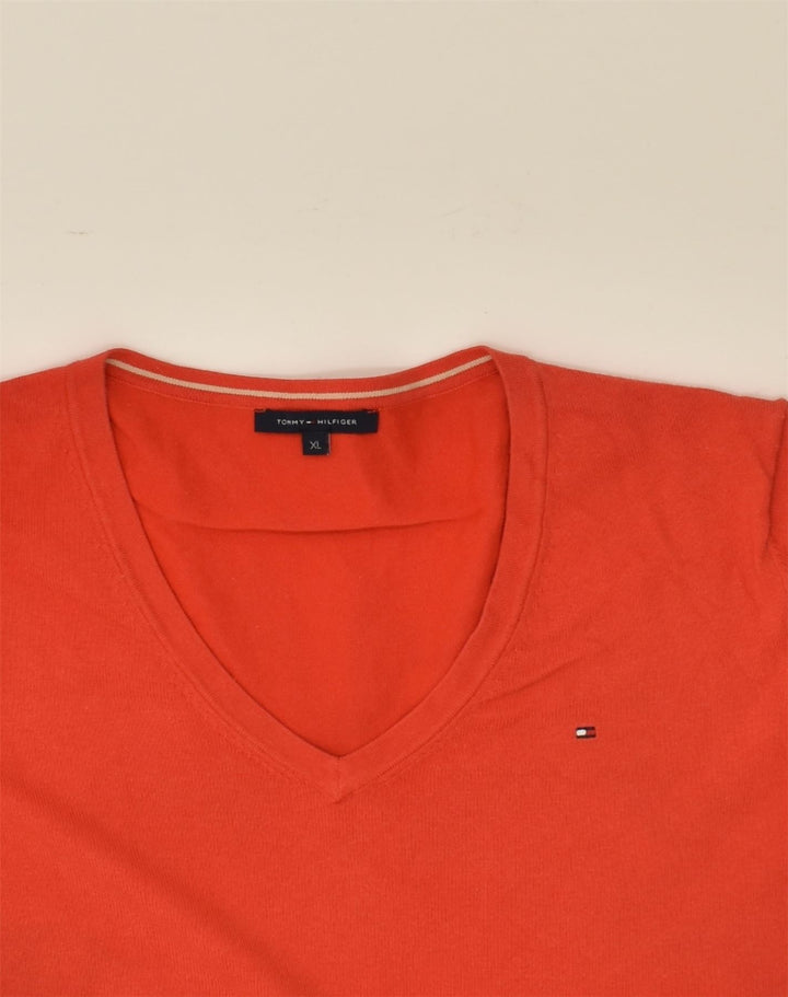 TOMMY HILFIGER Womens V-Neck Jumper Sweater UK 18 XL Red Cotton | Vintage Tommy Hilfiger | Thrift | Second-Hand Tommy Hilfiger | Used Clothing | Messina Hembry 