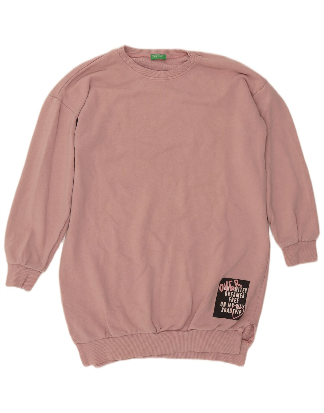 BENETTON Womens Graphic Sweatshirt Jumper UK 16 Large Pink