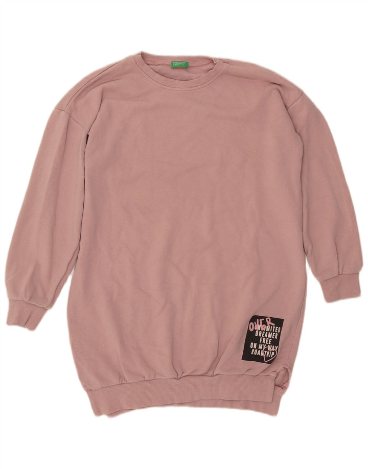BENETTON Womens Graphic Sweatshirt Jumper UK 16 Large Pink