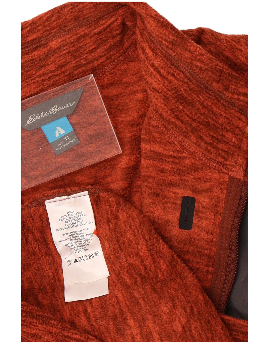 Eddie Bauer Mens Zip Neck Fleece Jumper Large Orange Flecked Polyester