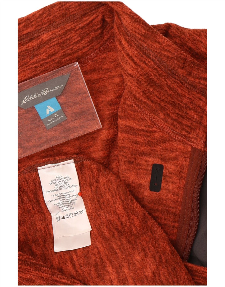 Eddie Bauer Mens Zip Neck Fleece Jumper Large Orange Flecked Polyester
