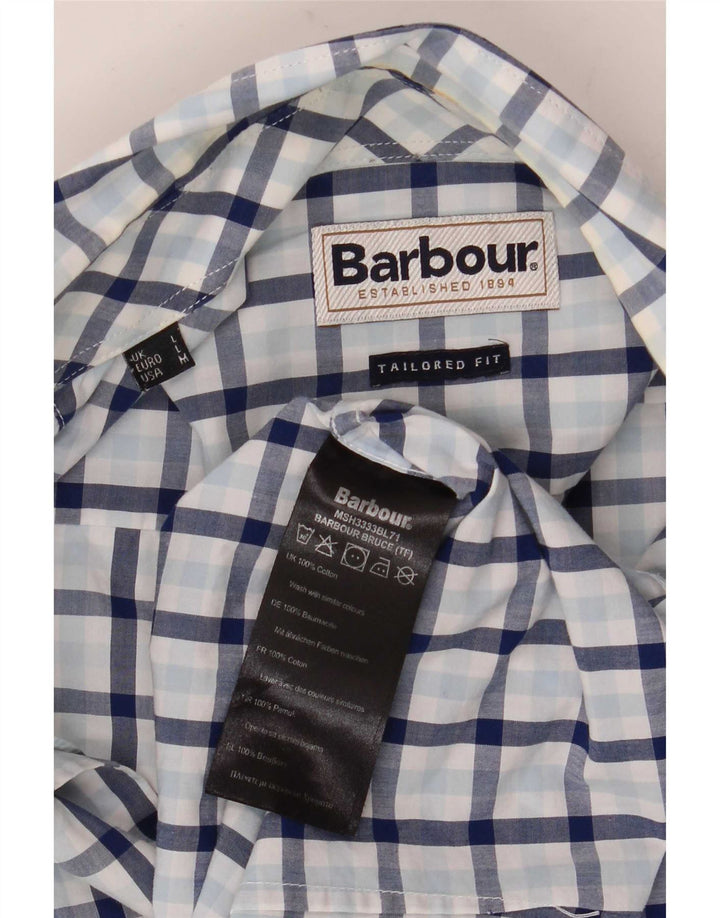 Barbour Mens Shirt Large Blue Check Cotton