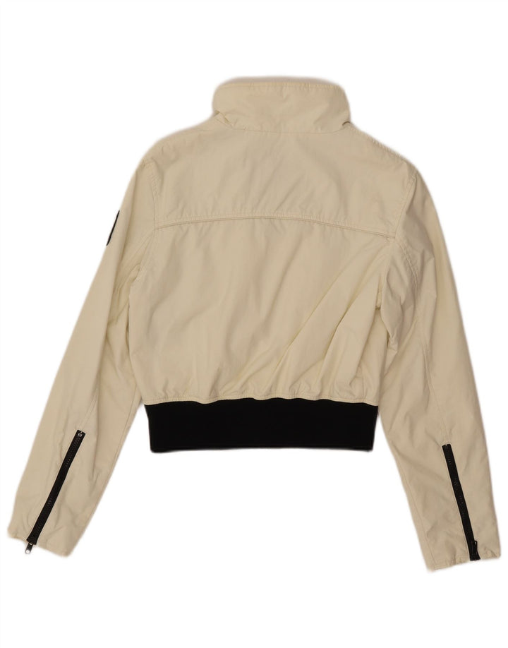 REFRIGUE Womens Crop Bomber Jacket UK 10 Small Off White Colourblock Nylon