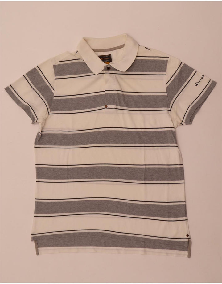 Champion Mens Polo Shirt XL White Striped Cotton