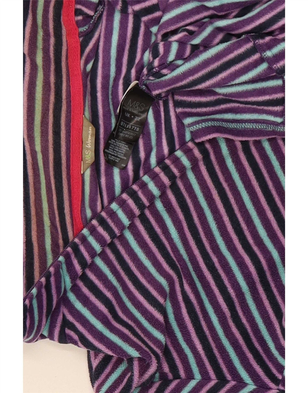 Marks & Spencer Womens Fleece Jacket UK 22 2XL Purple Striped Polyester