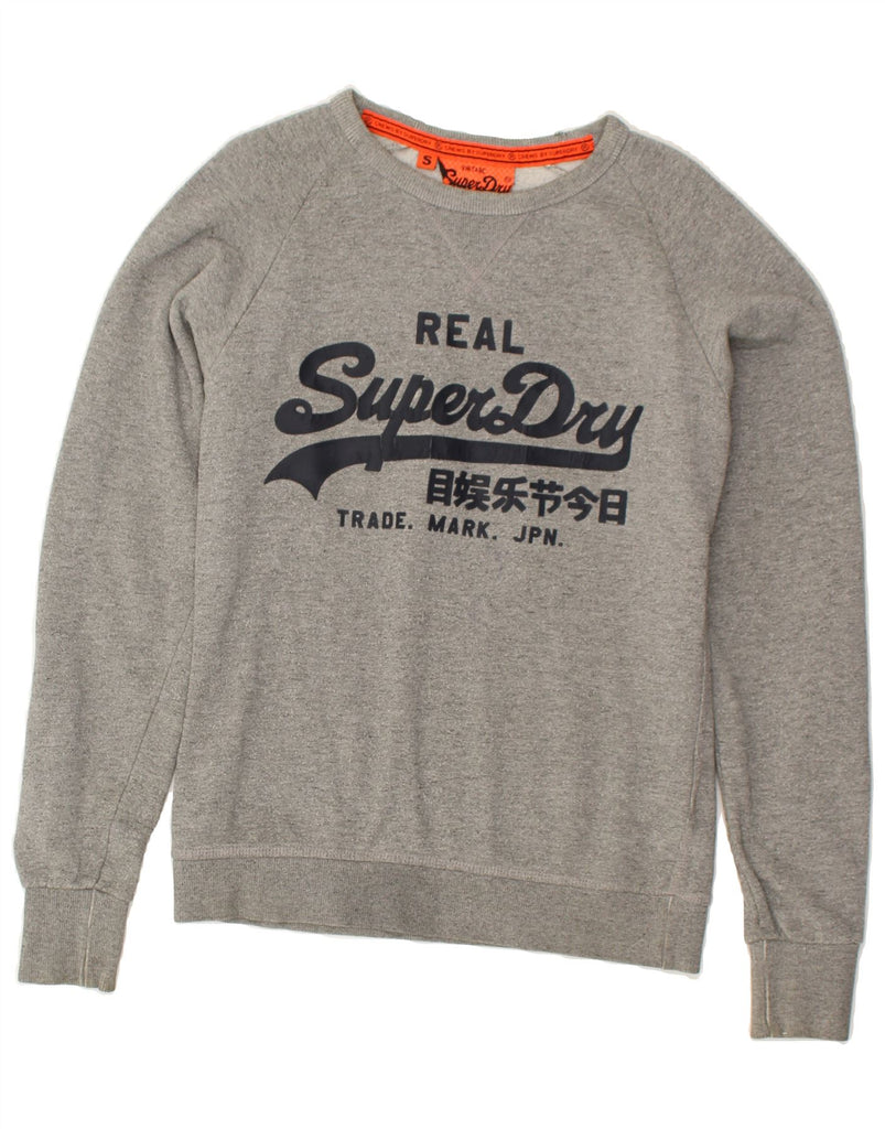 SUPERDRY Womens Graphic Sweatshirt Jumper UK 10 Small Grey Cotton | Vintage Superdry | Thrift | Second-Hand Superdry | Used Clothing | Messina Hembry 