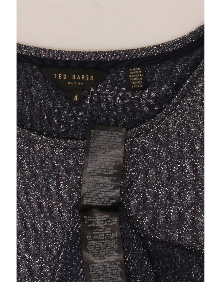 Ted Baker Womens T-Shirt Top Size 4 Large Navy Blue Flecked Viscose