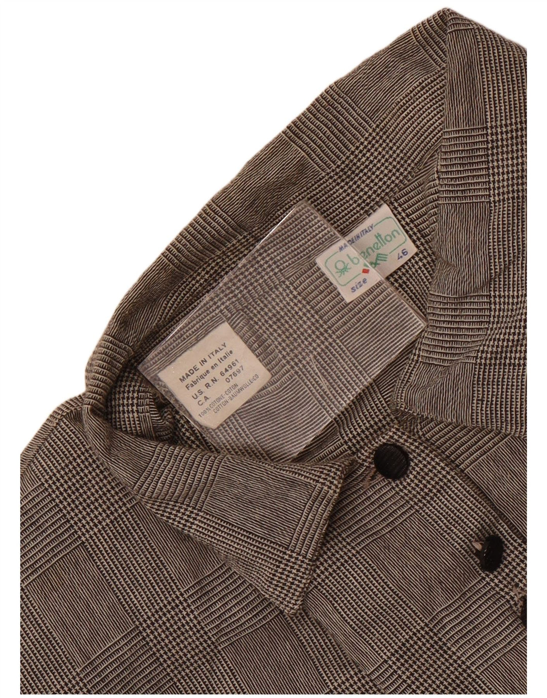 Benetton Womens Shirt Blouse IT 46 Large Grey Check Cotton