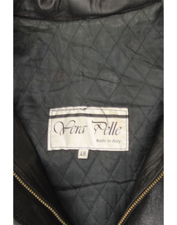 Vintage Womens Hooded Leather Jacket IT 46 Large Black Leather
