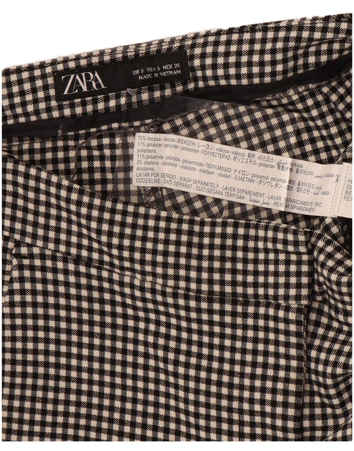 ZARA Womens Slim Chino Trousers W27 L28 Black Gingham Viscose