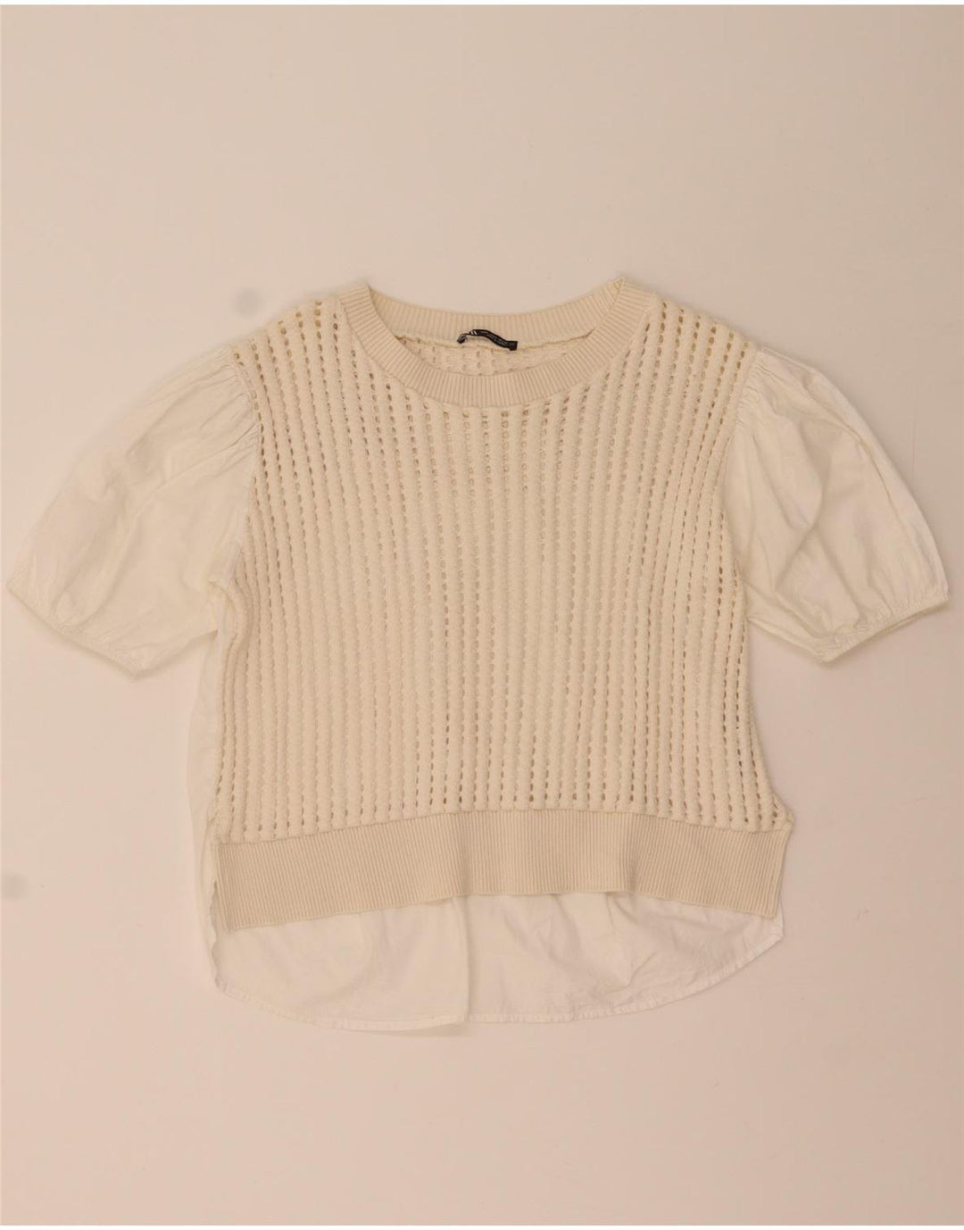 Zara Womens Crochet Blouse Top UK 14 Medium White Cotton