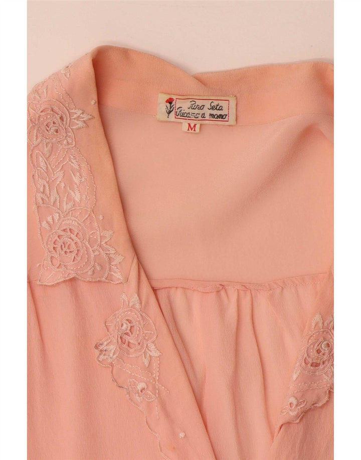 Vintage Womens Short Sleeve Shirt Blouse UK 14 Medium Pink Silk