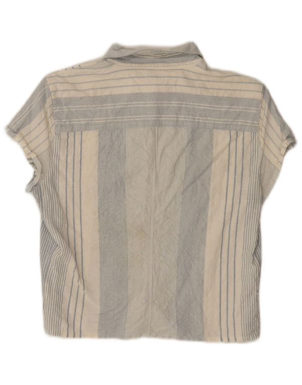 Armani Jeans Womens Crop Short Sleeve Shirt Blouse UK 14 Large Blue Striped