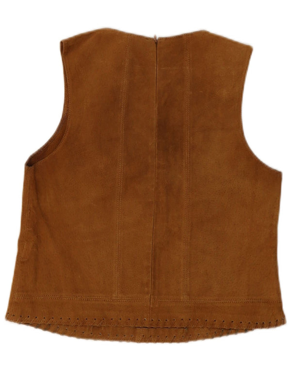 Zara Womens Sleeveless Suede Blouse Top UK 6 XS Beige Leather