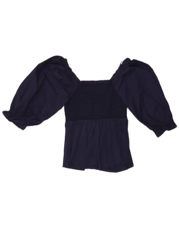 Marks & Spencer Womens Crop 3/4 Sleeve Blouse Top UK 8 Small Navy Blue
