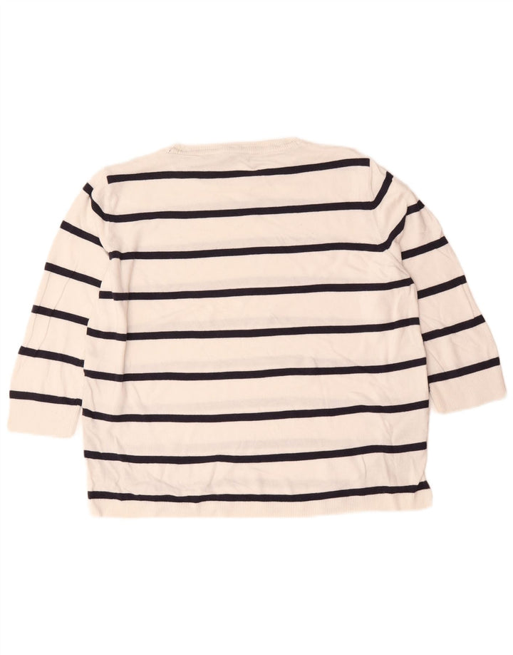 Marks & Spencer Womens Crew Neck Jumper Sweater UK 14 Medium White Striped