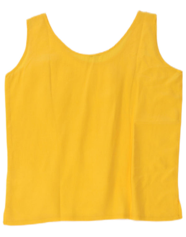 Vintage Womens Crop Sleeveless Blouse Top UK 16 Large Yellow Silk
