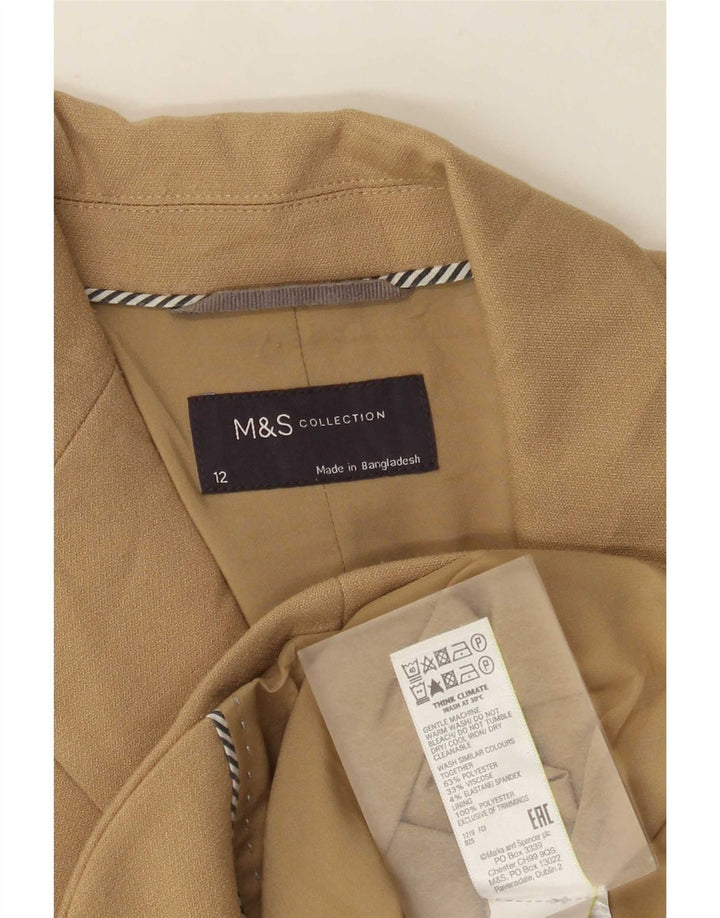 Marks & Spencer Womens 2 Button Blazer Jacket UK 12 Medium Beige Polyester
