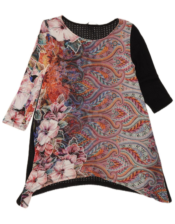 Desigual Womens 3/4 Sleeve Asymmetric Tunic Dress UK 14 Medium Black Floral