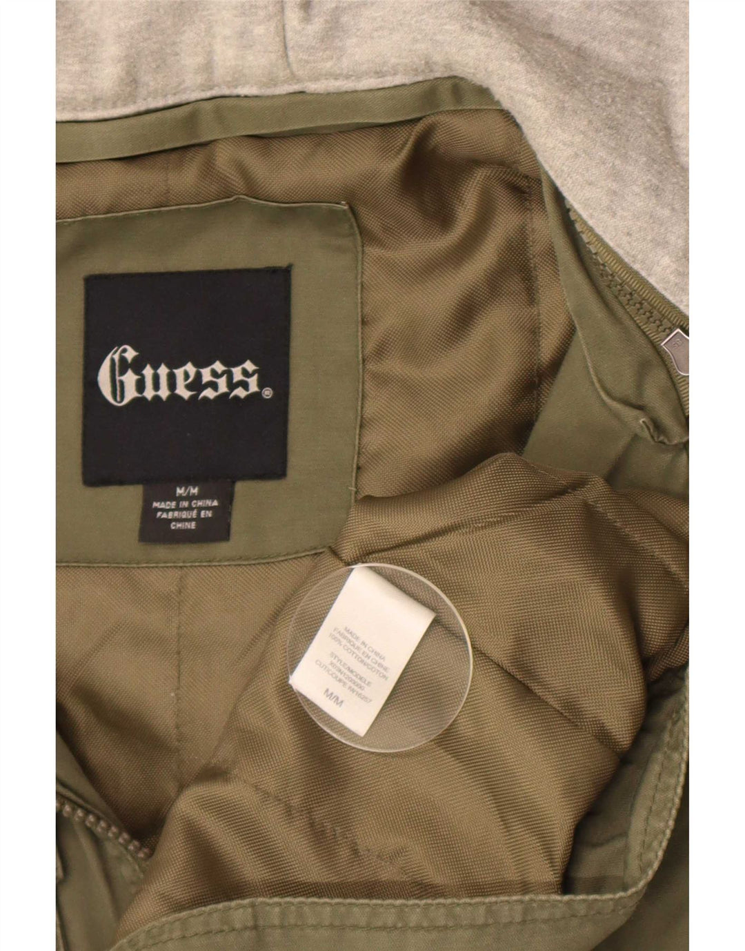 Guess Mens Graphic Hooded Utility Jacket UK 38 Medium Khaki Colourblock