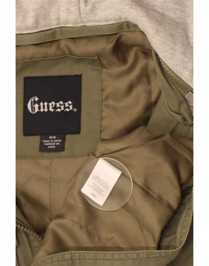 Guess Mens Graphic Hooded Utility Jacket UK 38 Medium Khaki Colourblock