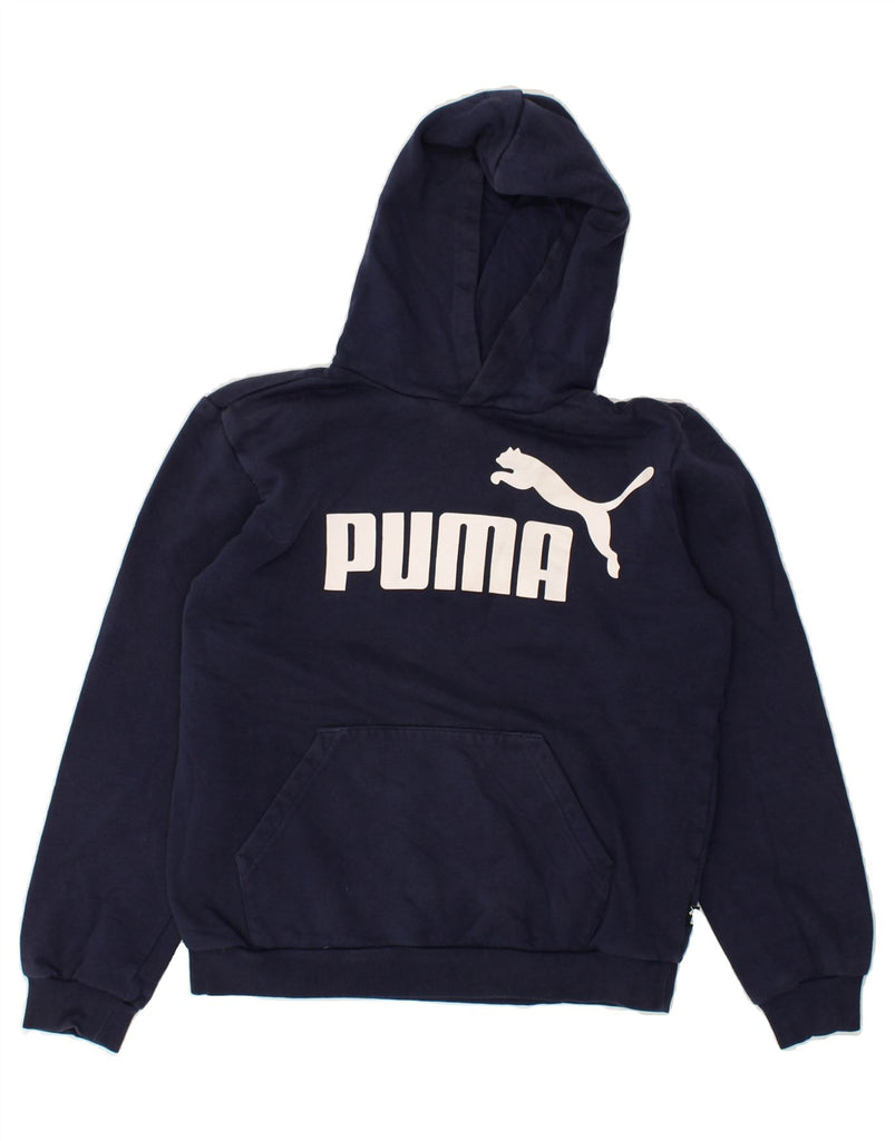 PUMA Boys Graphic Hoodie Jumper 13-14 Years Navy Blue Cotton | Vintage Puma | Thrift | Second-Hand Puma | Used Clothing | Messina Hembry 