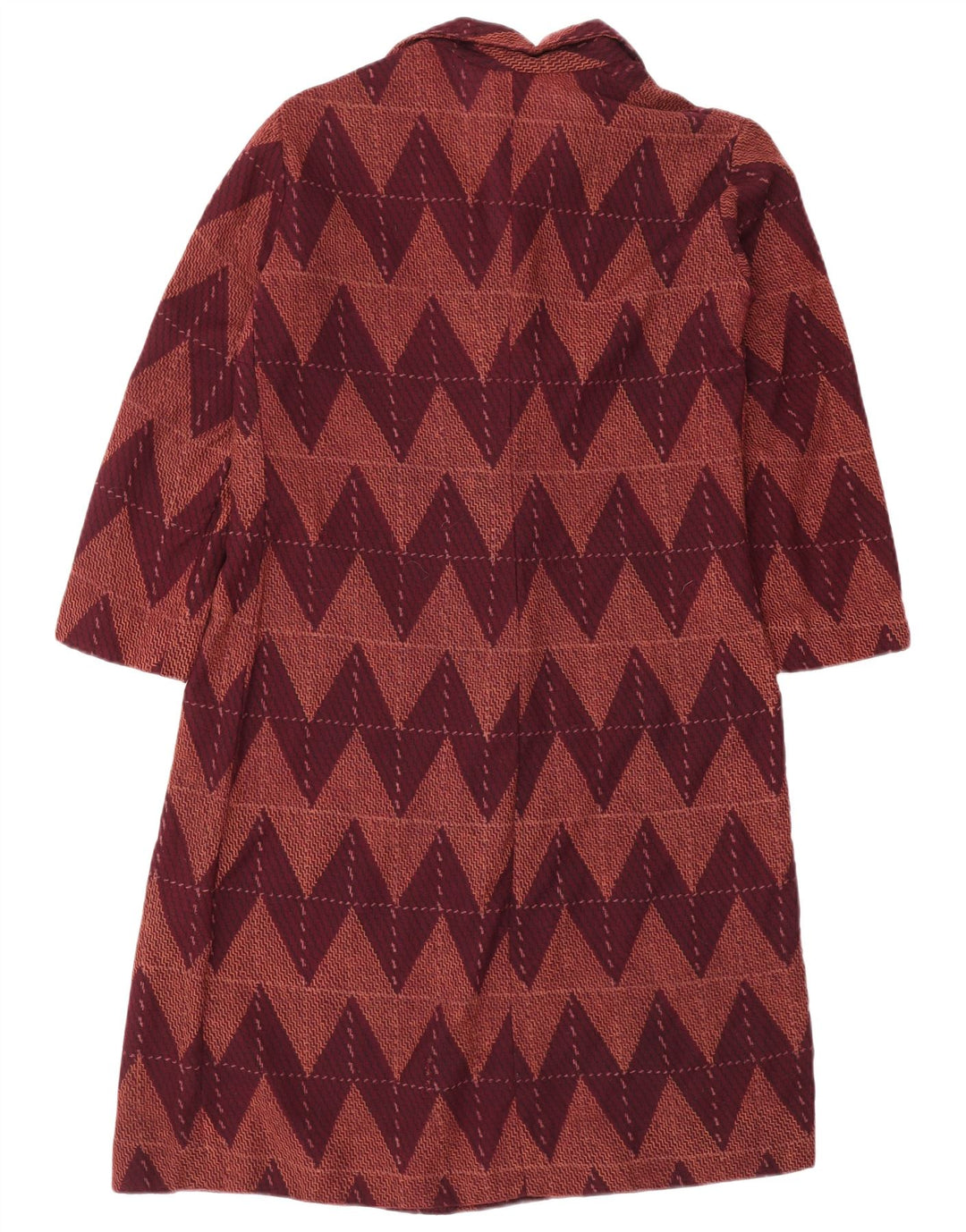 Vintage Womens 3/4 Sleeve Basic Dress UK 12 Medium Burgundy Chevron