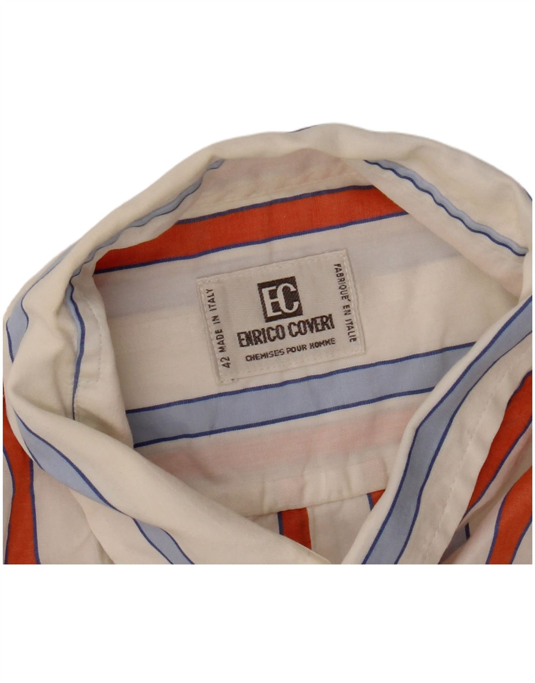 ENRICO COVERI Mens Short Sleeve Shirt Size 42 Large White Striped