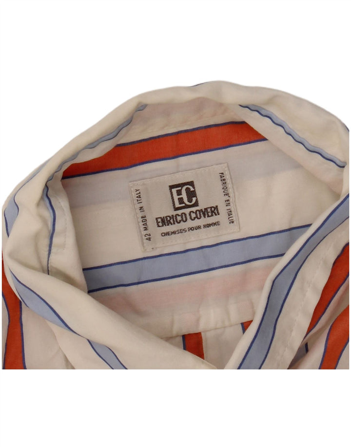 ENRICO COVERI Mens Short Sleeve Shirt Size 42 Large White Striped