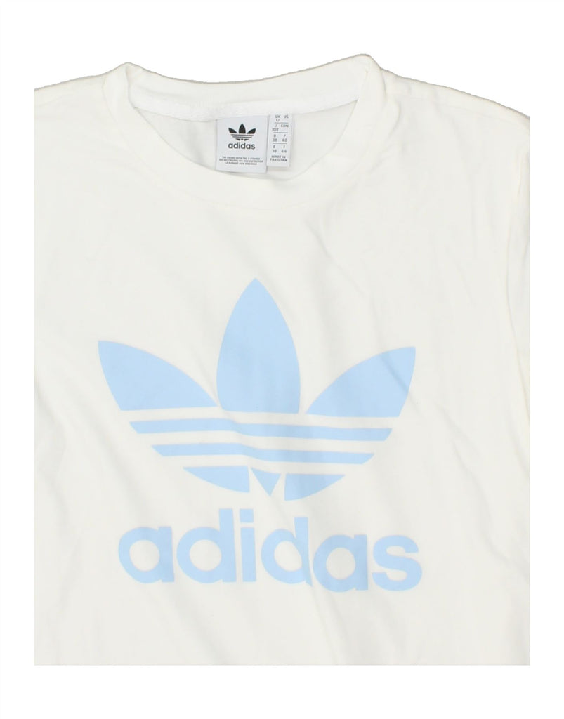 ADIDAS Womens Graphic T-Shirt Top UK 12 Medium White | Vintage Adidas | Thrift | Second-Hand Adidas | Used Clothing | Messina Hembry 