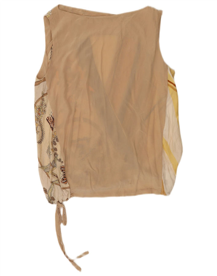 Vintage Womens Sleeveless Blouse Top IT 44 Medium Beige Floral Silk