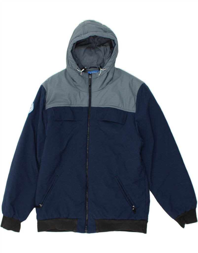 ADIDAS Mens Hooded Padded Jacket UK 42 XL Navy Blue Colourblock Polyester | Vintage Adidas | Thrift | Second-Hand Adidas | Used Clothing | Messina Hembry 