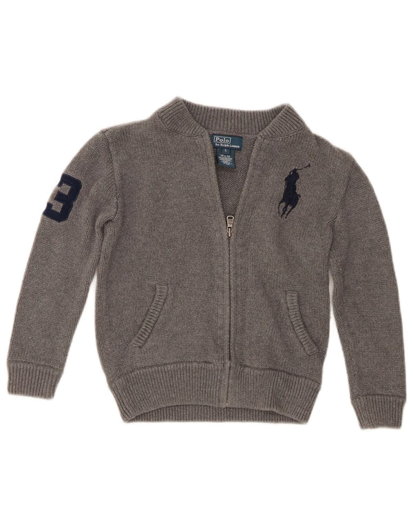 Ralph Lauren Boys Graphic Cardigan Sweater 4-5 Years Small  Grey Cotton