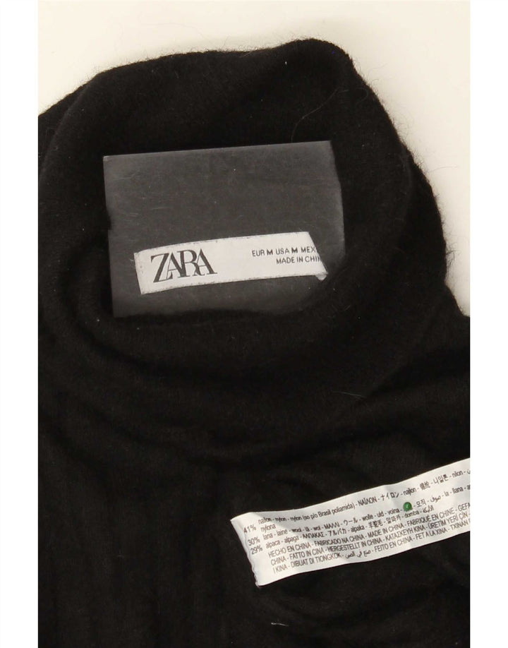 Zara Womens Roll Neck Jumper Sweater UK 12 Medium Black Nylon