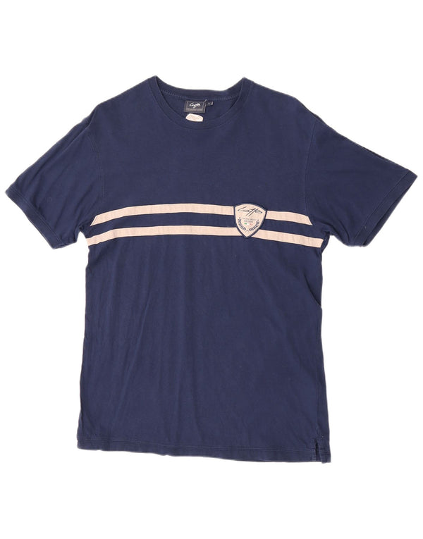 Lotto Mens T-Shirt Top Large Navy Blue Striped Cotton