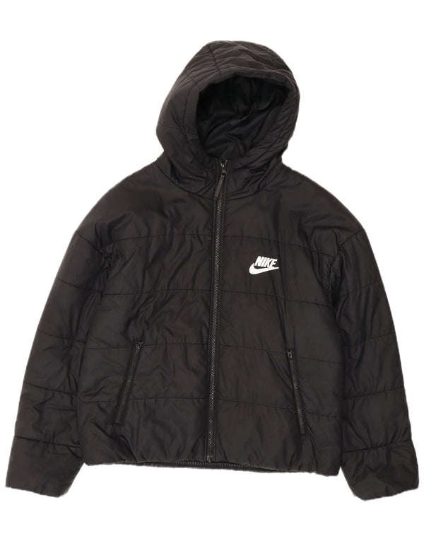 Nike Boys Graphic Hooded Padded Jacket 10-11 Years Medium Black Polyester