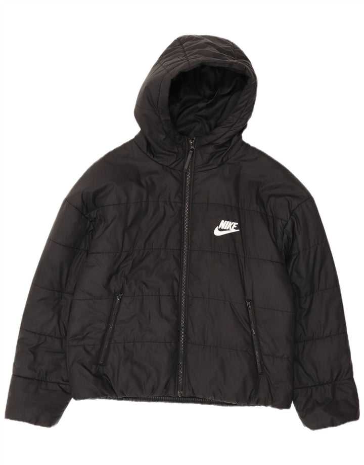 Nike Boys Graphic Hooded Padded Jacket 10-11 Years Medium Black Polyester