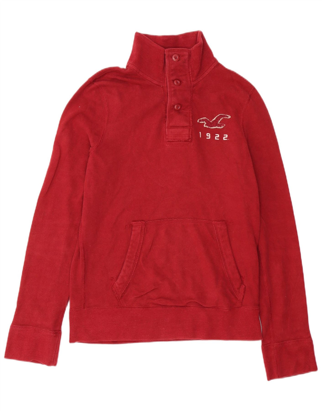 Hollister Mens Graphic Button Neck Sweatshirt Jumper Medium Red Cotton