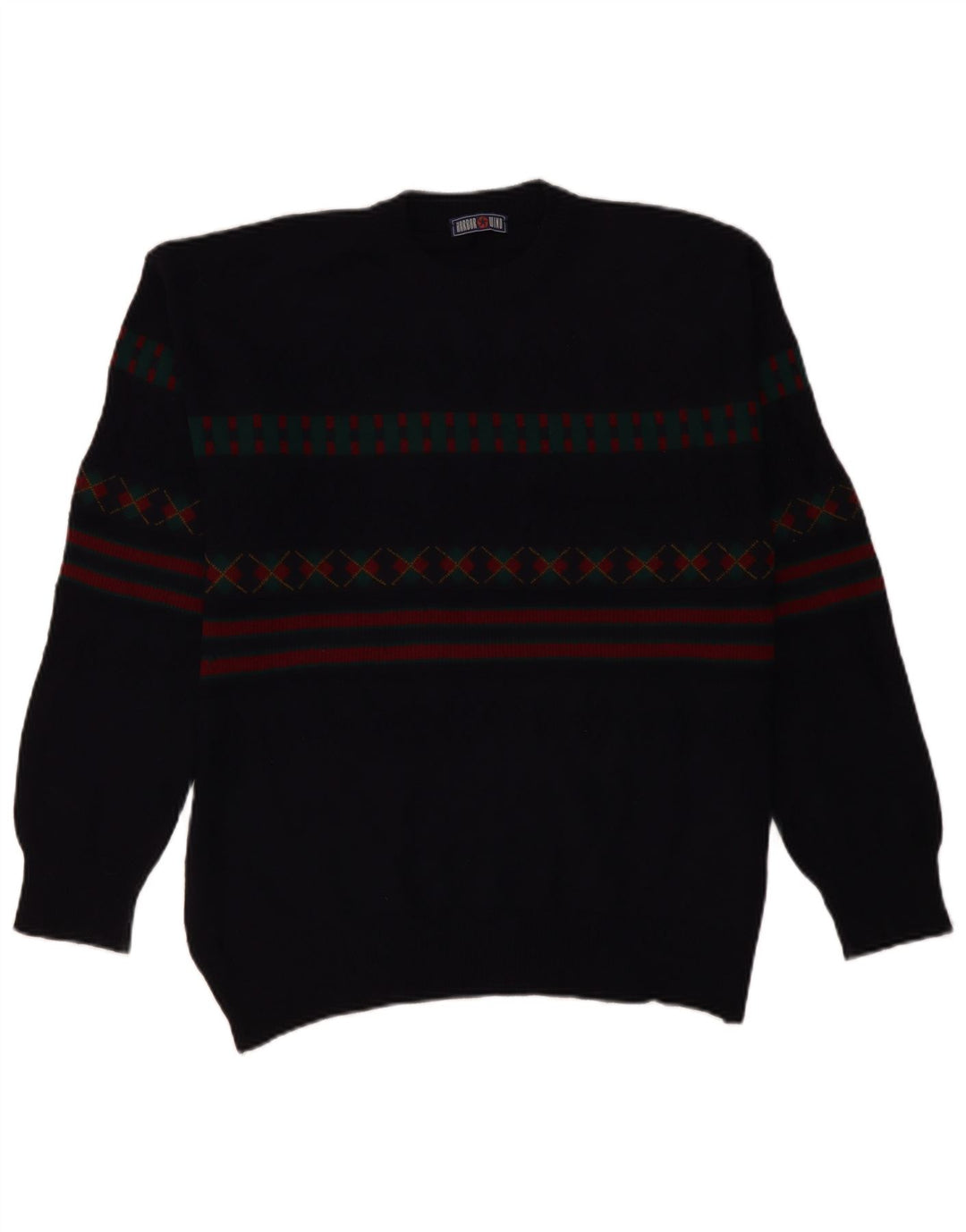 VINTAGE Mens Turtle Neck Jumper Sweater IT 50 Large Navy Blue Geometric