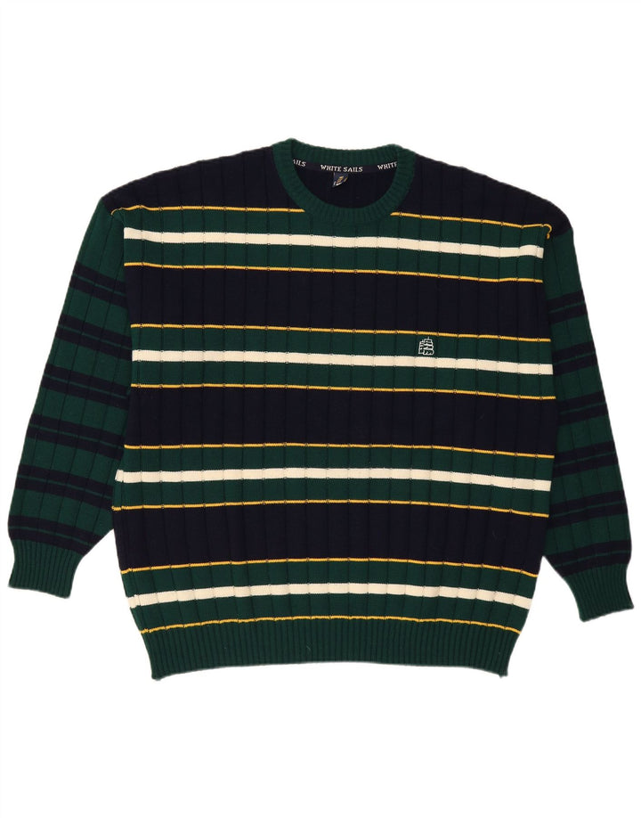 White Sails Mens Crew Neck Jumper Sweater 2XL Navy Blue Striped