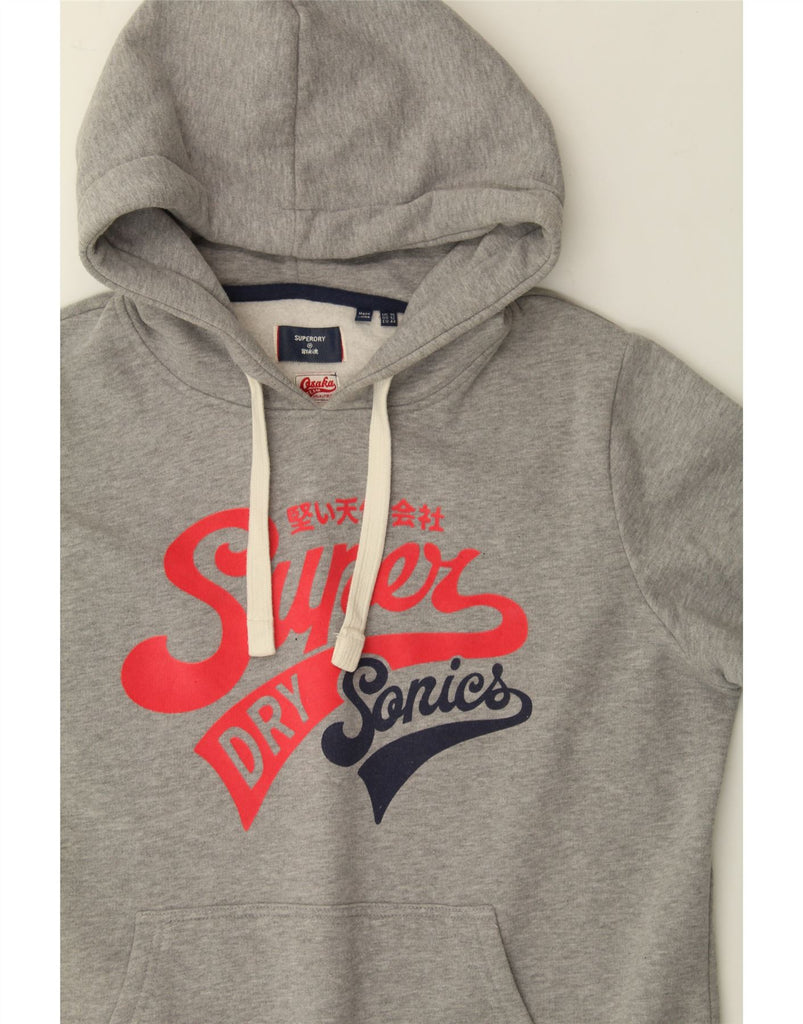 SUPERDRY Womens Graphic Hoodie Jumper UK 16 Large Grey Cotton Vintage Superdry and Second-Hand Superdry from Messina Hembry 