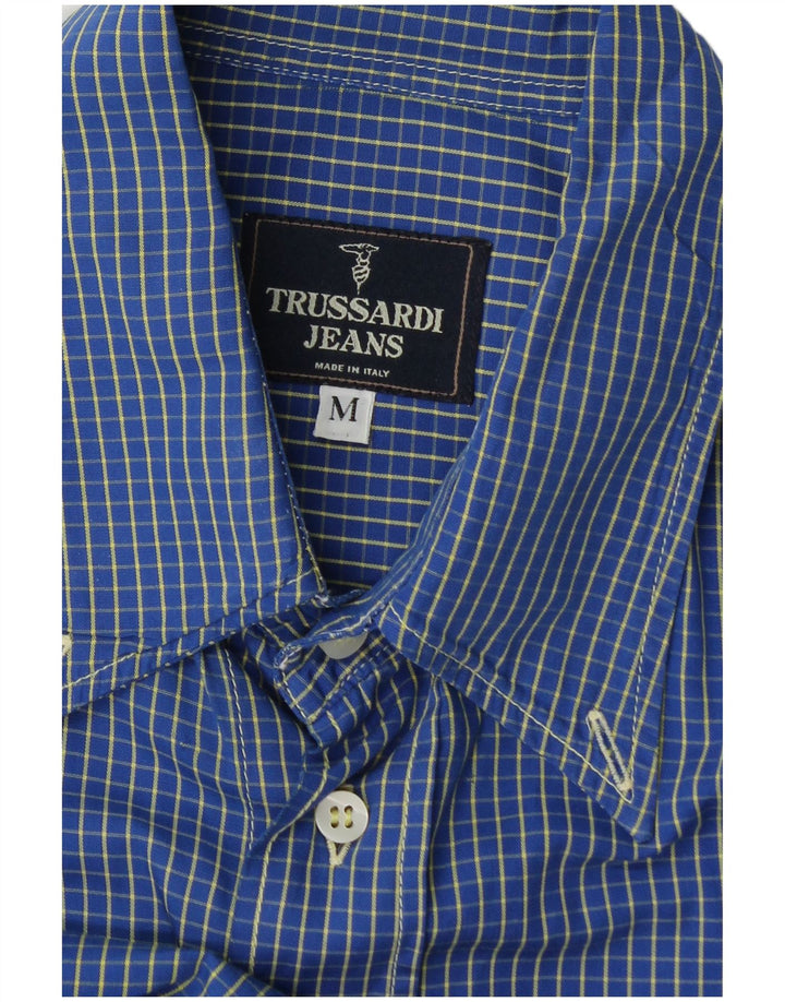 Trussardi Jeans Mens Flannel Shirt Medium Blue Check
