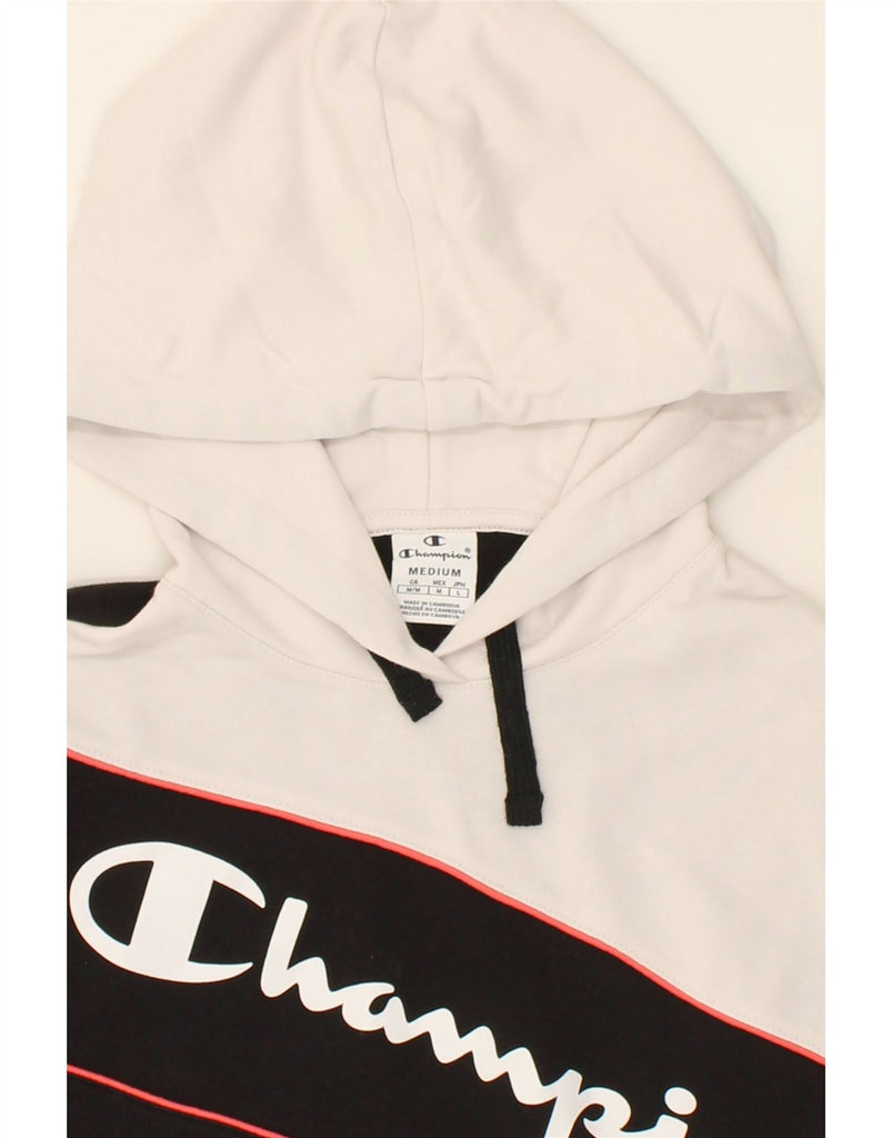 CHAMPION Womens Graphic Hoodie Jumper UK 12 Medium Black Colourblock Vintage Champion and Second-Hand Champion from Messina Hembry 