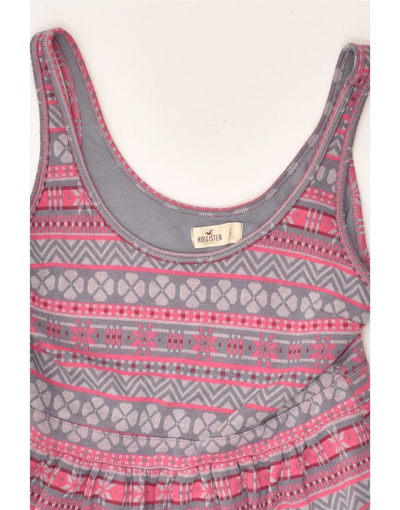 HOLLISTER Womens Slim Cami Top UK 16 Large Pink Fair Isle Polyester | Vintage Hollister | Thrift | Second-Hand Hollister | Used Clothing | Messina Hembry 