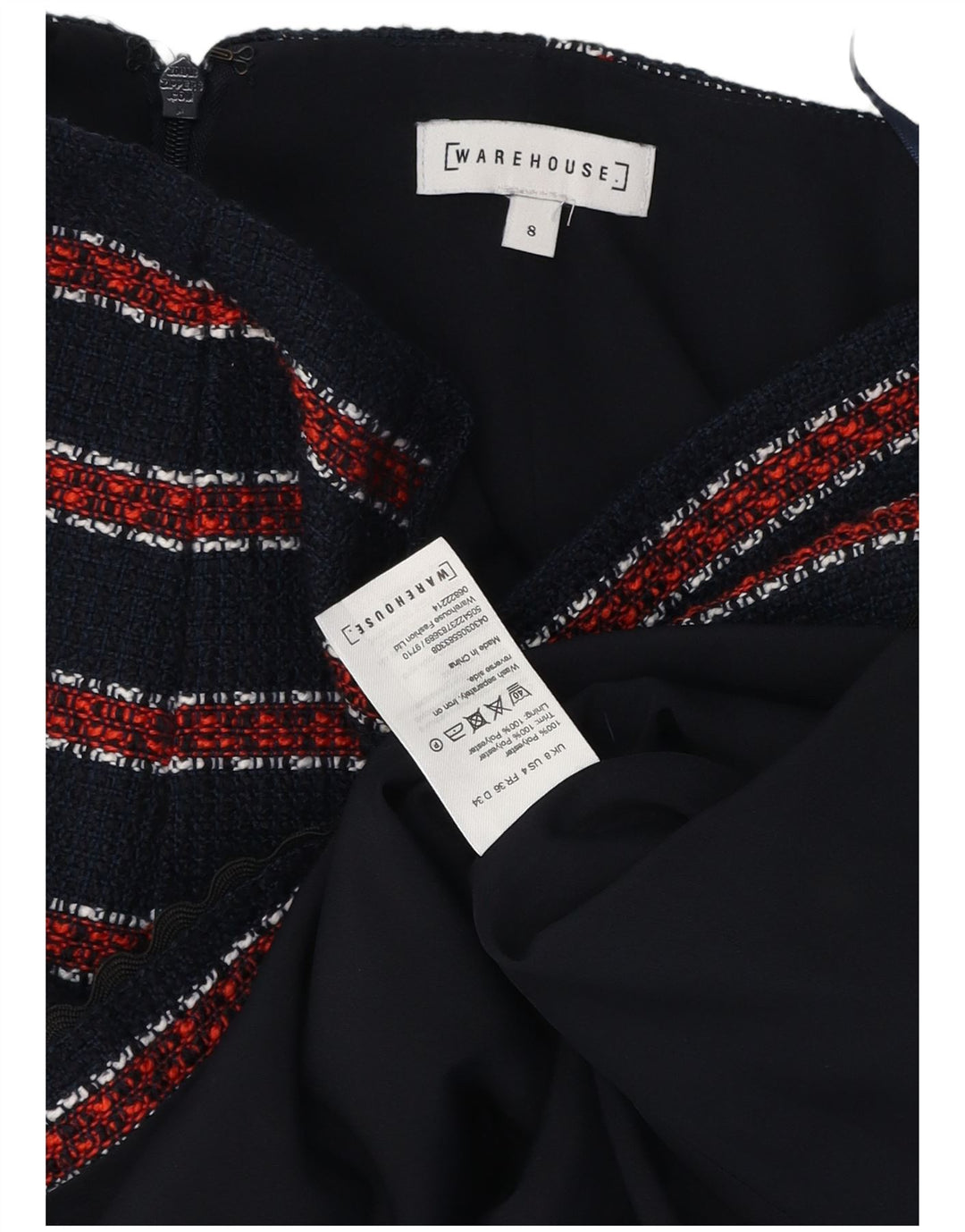 WAREHOUSE Womens Mini Skirt UK 8 Small W26  Navy Blue Striped Polyester