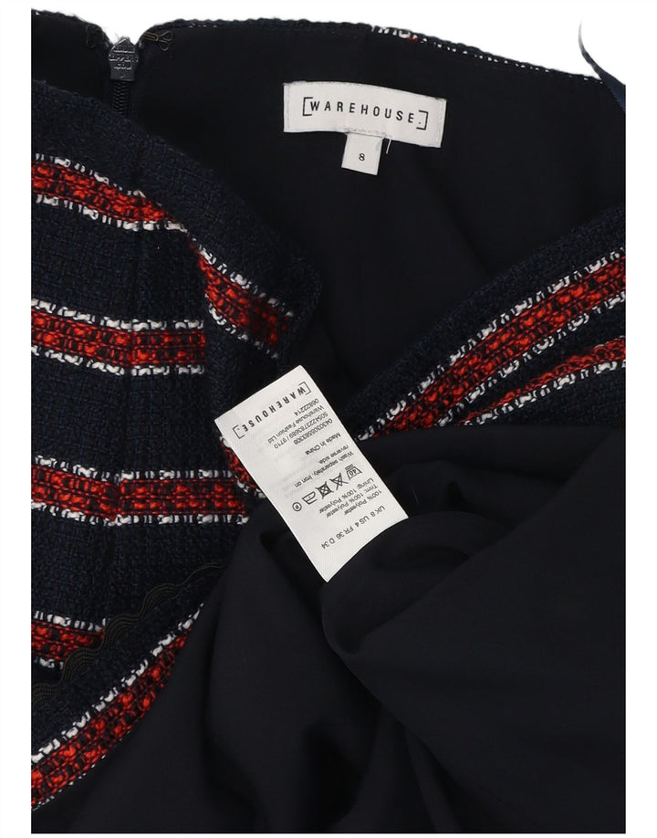 WAREHOUSE Womens Mini Skirt UK 8 Small W26  Navy Blue Striped Polyester