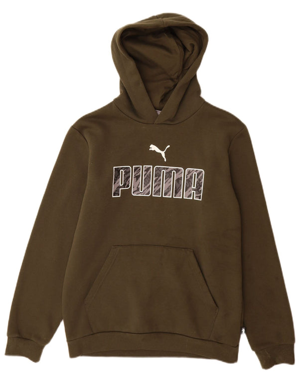 Puma Boys Graphic Hoodie Jumper 13-14 Years Khaki Cotton