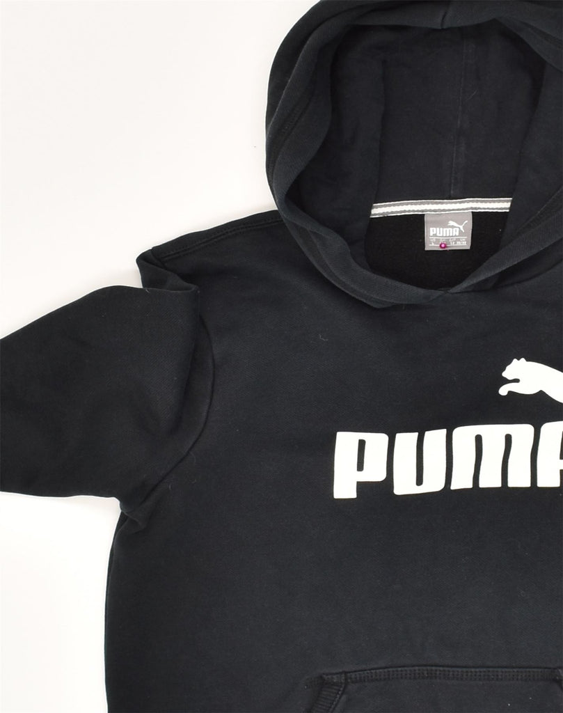 PUMA Boys Graphic Hoodie Jumper 11-12 Years Black Cotton | Vintage Puma | Thrift | Second-Hand Puma | Used Clothing | Messina Hembry 